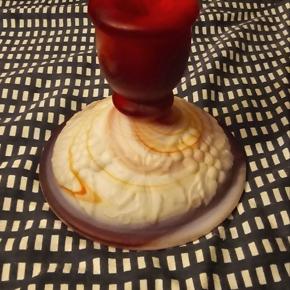 Imperial Glass Red, Cream and Orange Slag Glass Candlestick Holder - End of Days - Picture 3 of 6